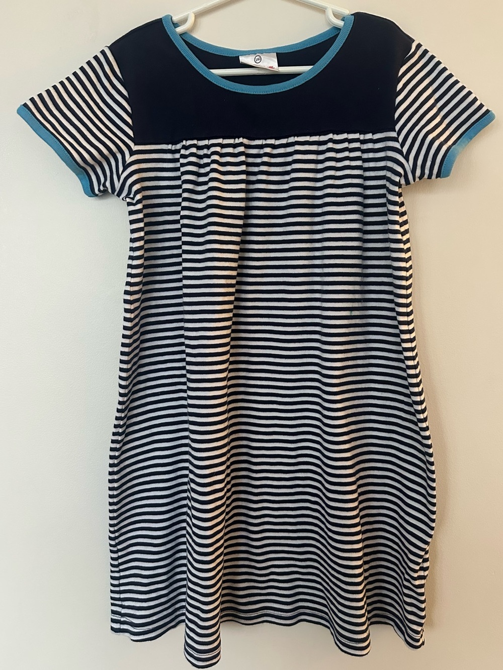 Hanna Andersson Girls 140 Navy Striped Cotton Play Dress